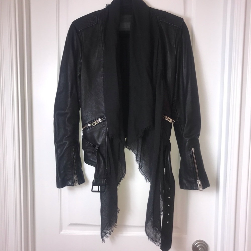 All Saints-leather jacket with built in scarf.